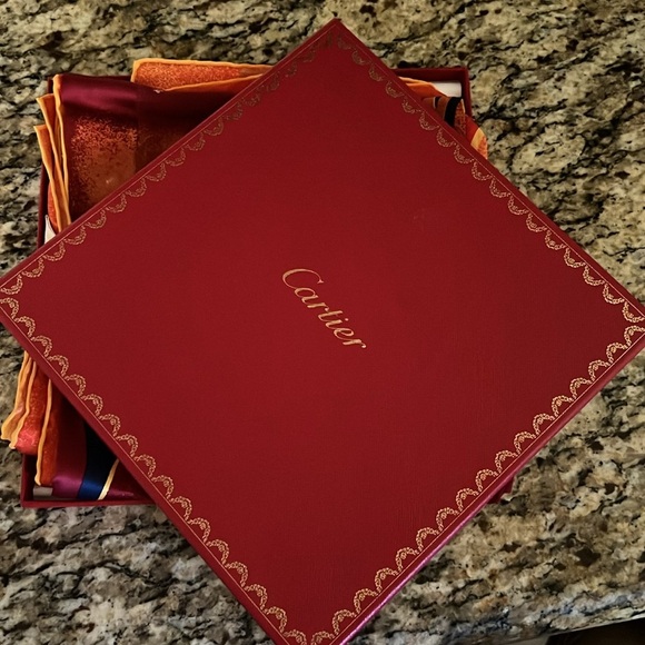 Cartier Paris Silk Scarf - Burgundy & Orange Double C Logo Print NIB - Picture 5 of 5